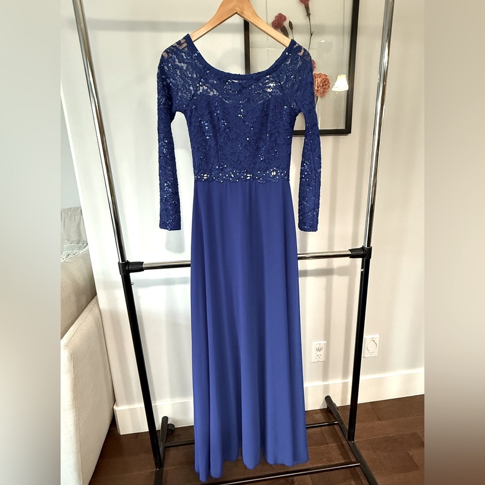 Royal Blue Sequin Embellished Long Sleeve Gown